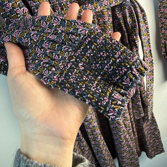 Boden Grace Smocked Jersey Long Sleeve Dress Black Water Lillies Size 12R - Picture 10 of 11